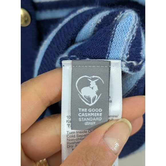 J.Crew Cashmere Short Sleeve Cardigan in Blue Stripes Gold Buttons Nautical XL - Picture 11 of 13